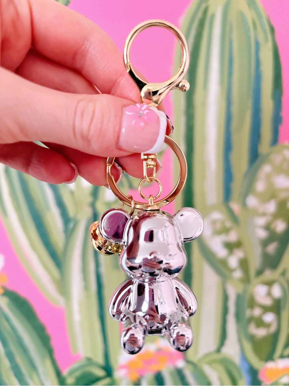 Silver Teddy Bear Bag Charm / Keychain 🧸✨